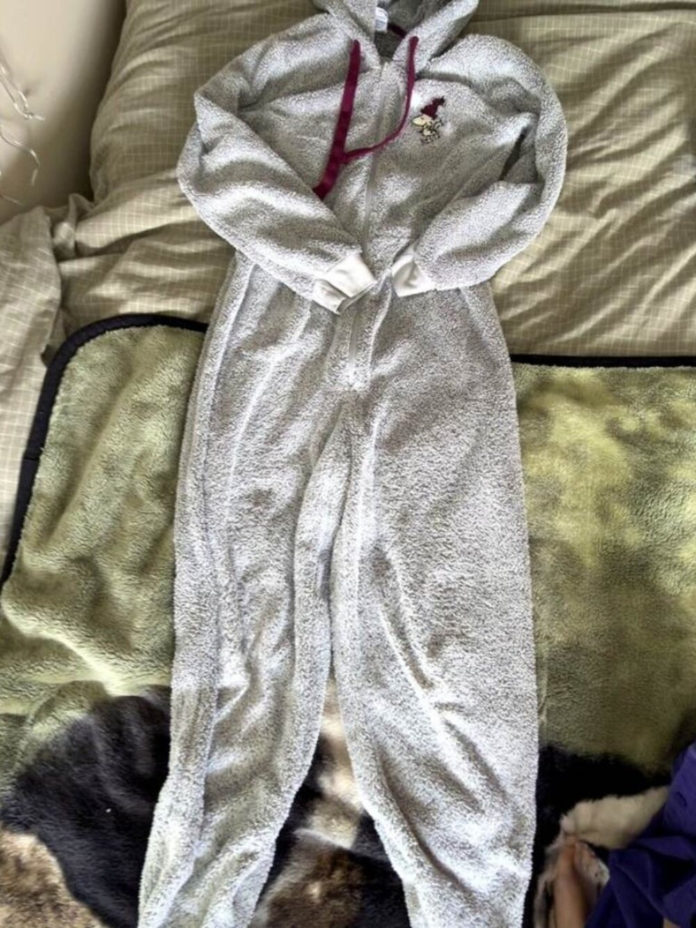 Peanuts Snoopy Grey Plush Hooded Onesie Pajamas
